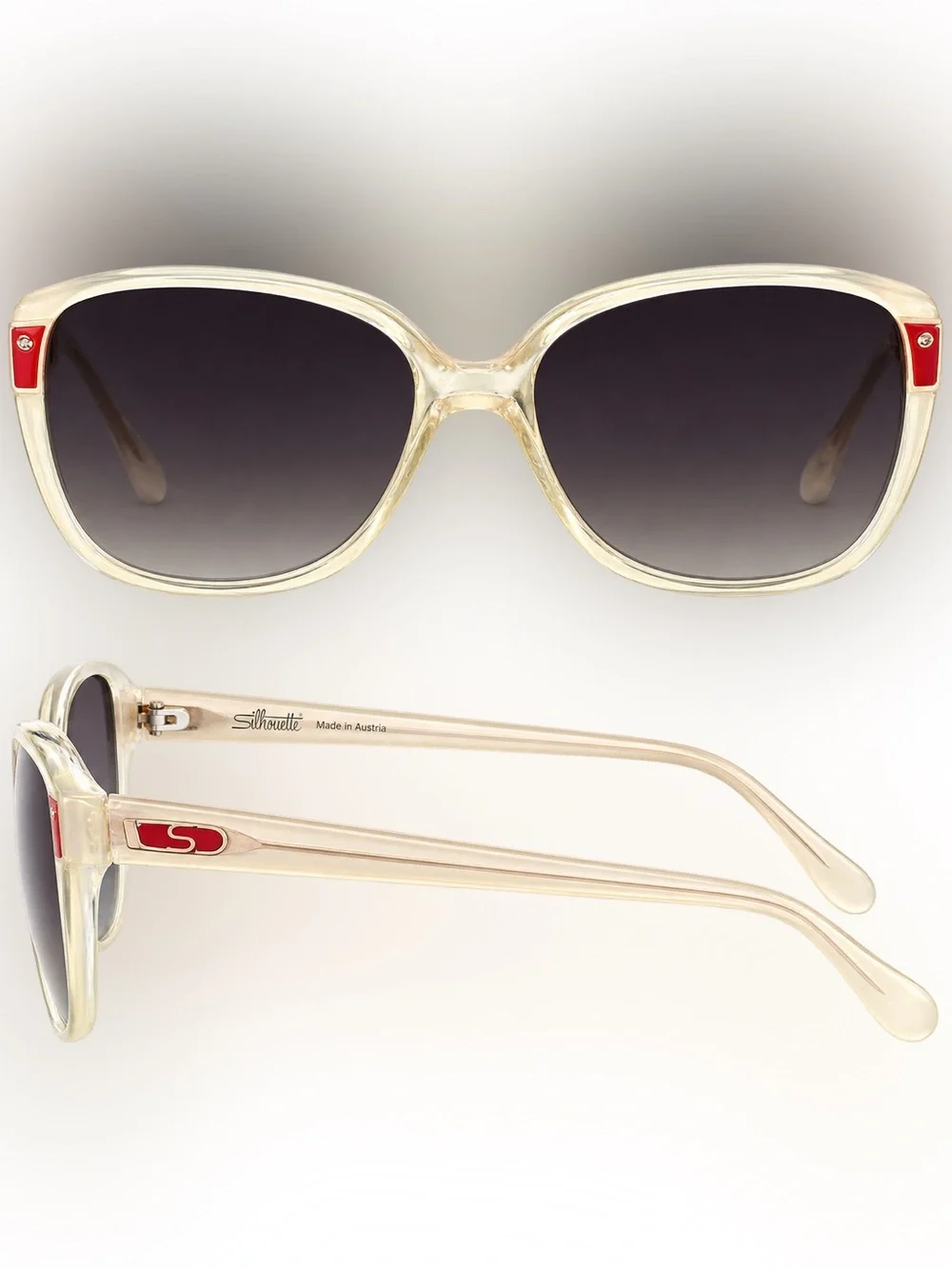 Silhouette Women's Cream Frame Sunglasses with Red Accents and Gradient Lenses